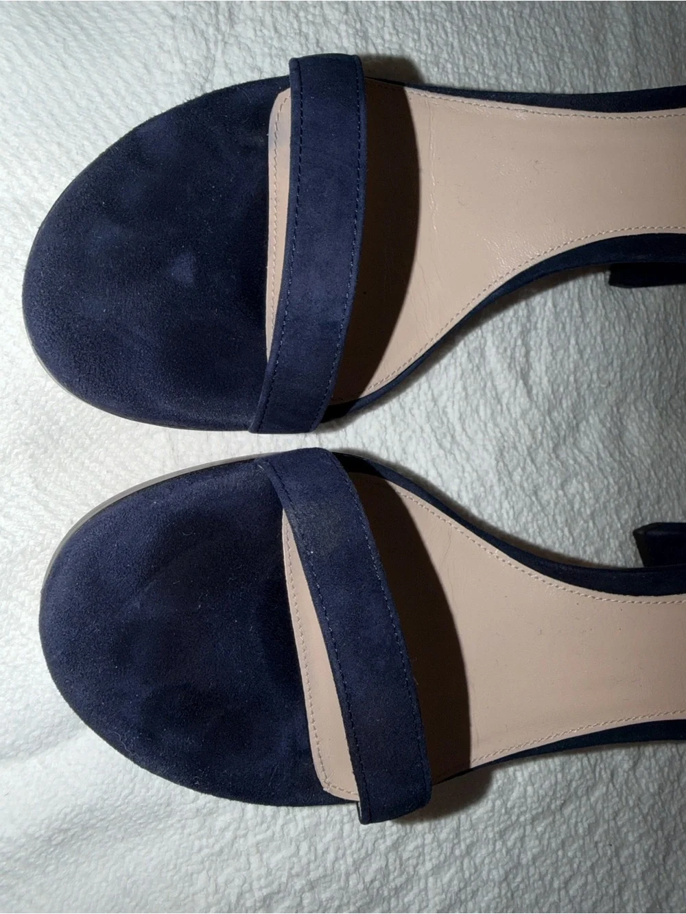 Stuart Weitzman Navy Nearly Nude Suede Sandals, WIDE WIDTH!